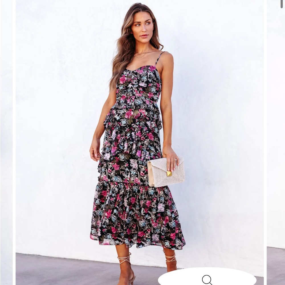 Floral ruffle tiered midi dress